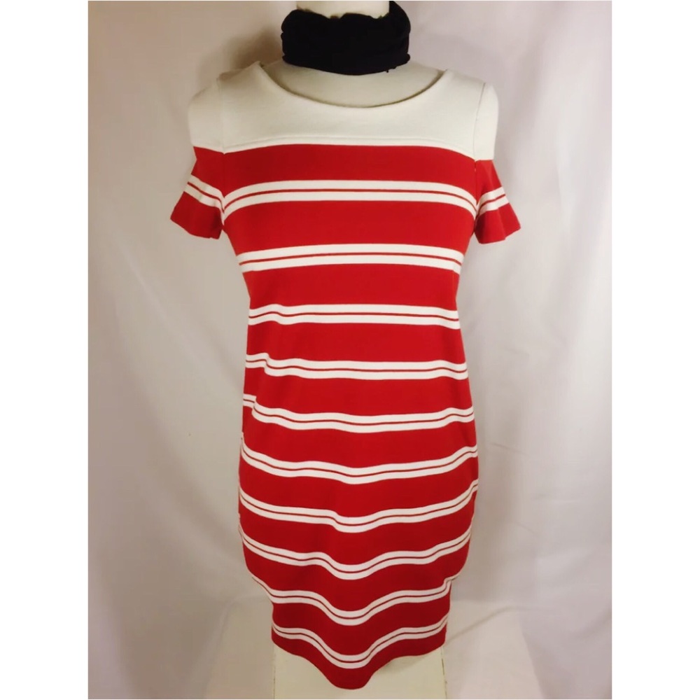 ZARA Basic Red & White Striped Short Sleeve Dress
